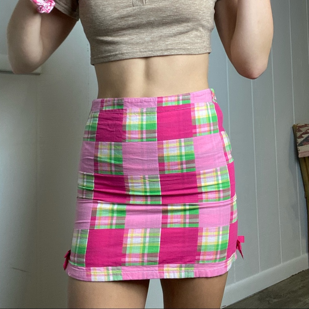 Pink and Green Plaid Adjustable Mini Skirt